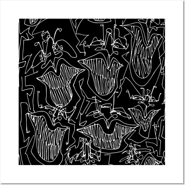 #2 - Limp Faces Psychedelic Line Ink Drawing with Art Style Black Wall Art by MrBenny